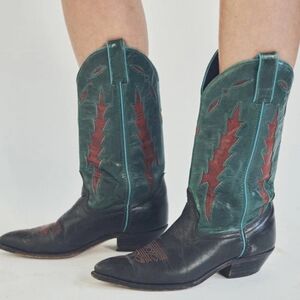 Vintage Code West Cowgirl Western Boots Black Green Red Blue Womens Size 7
